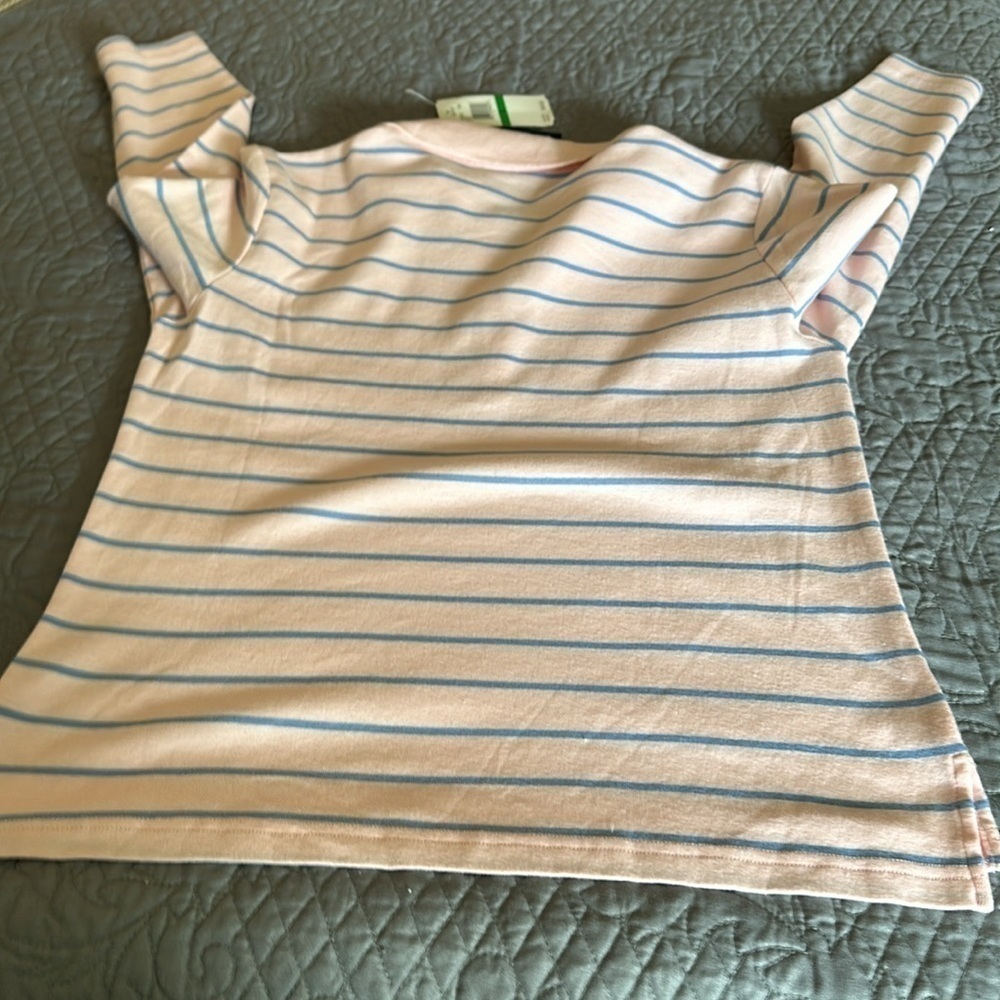 Polo Girls top pink and blue stripe long sleeve soft Pima cotton Large New! - Picture 5 of 5